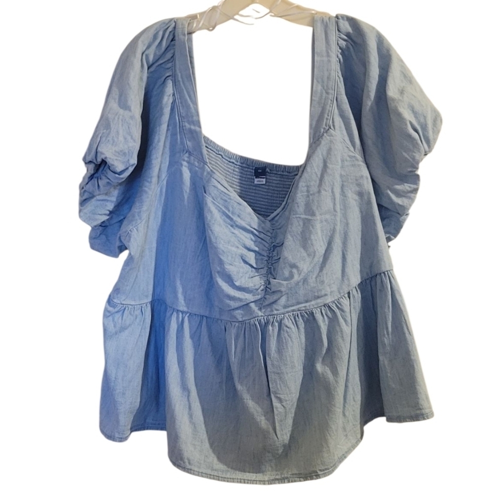Old Navy Sky Blue Cottagecore Puff Sleve Blouse Size 4X NWOT